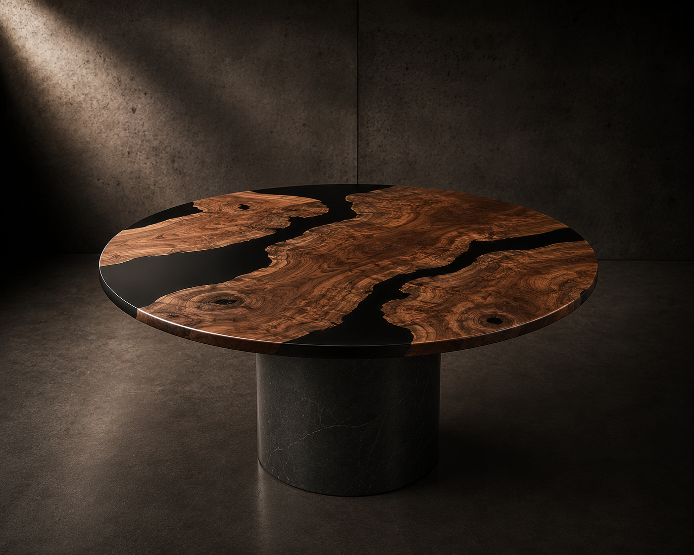 Ridgeline Meeting Table hero render with black epoxy live edge top
