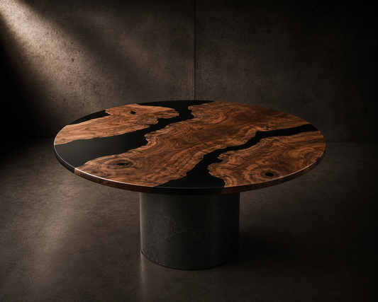 Ridgeline Meeting Table hero render with black epoxy live edge top